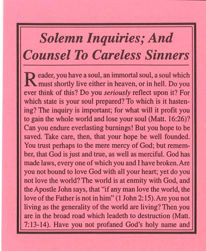 Cover of Solemn Inquiries: Counsel to Careless Sinners