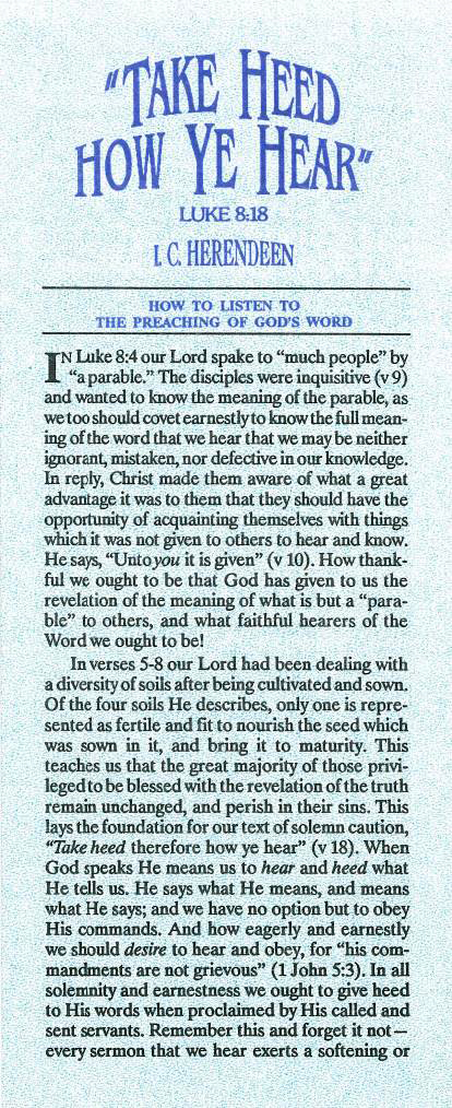 Cover of Take Heed How Ye Hear
